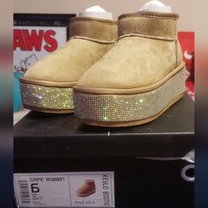 Cape Robbin Beige Platform Booties with Silver Sparkle